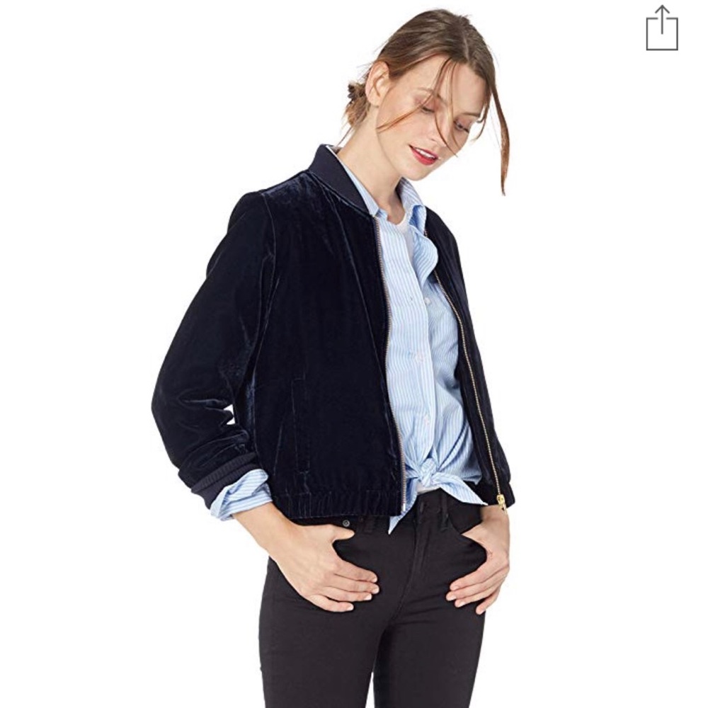 NWT J.Crew Navy Velvet Bomber Jacket